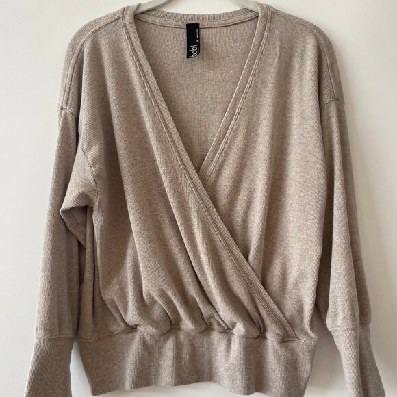 Bobi Los Angeles Wrap Front Long Sleeve Top in‎ Oatmeal, Size Medium - Picture 1 of 6